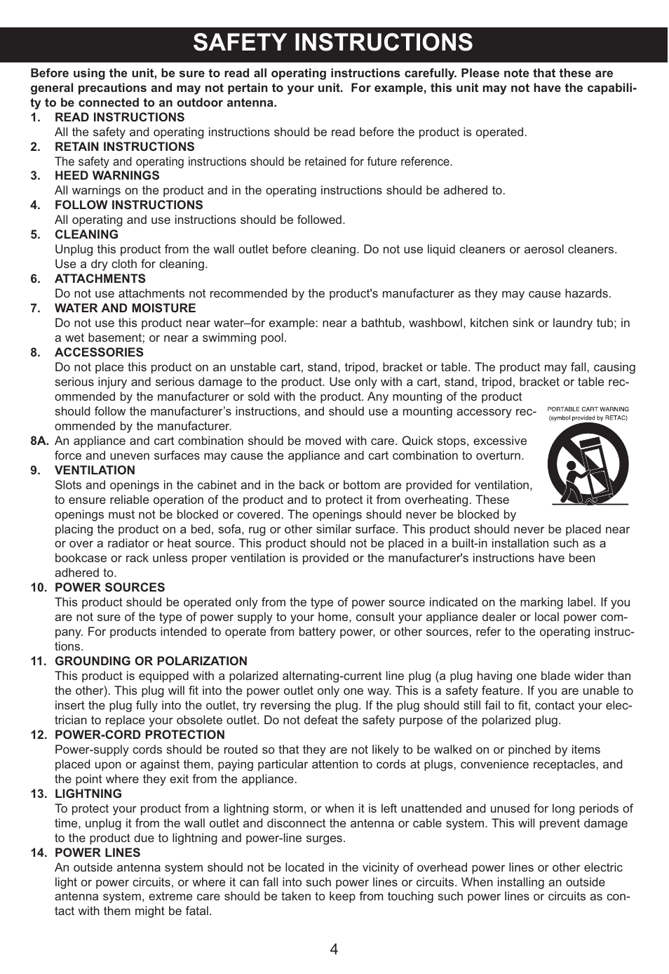 Safety instructions | Memorex MP3851SP User Manual | Page 5 / 36