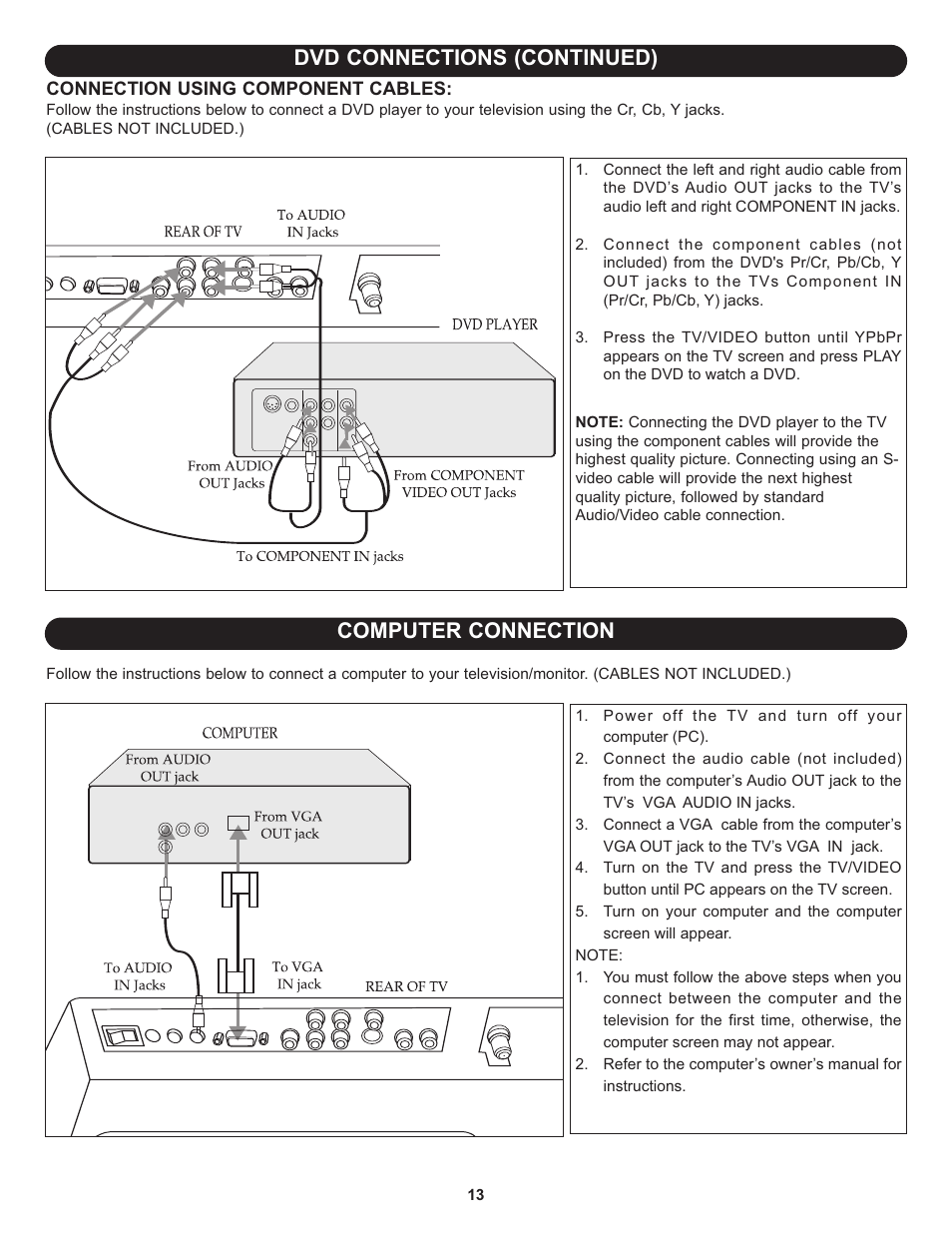Dvd connections (continued), Computer connection | Memorex MLT2022 User Manual | Page 14 / 37