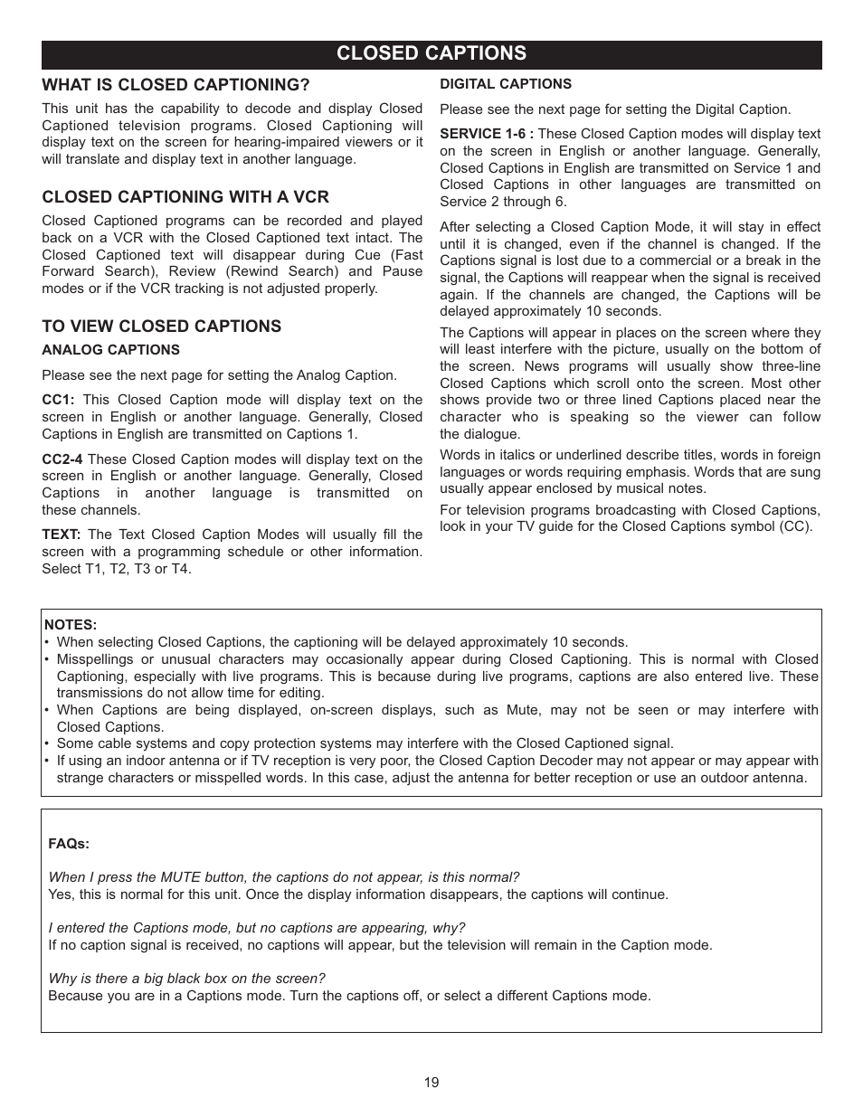 Closed captions | Memorex MVUC821 User Manual | Page 20 / 59