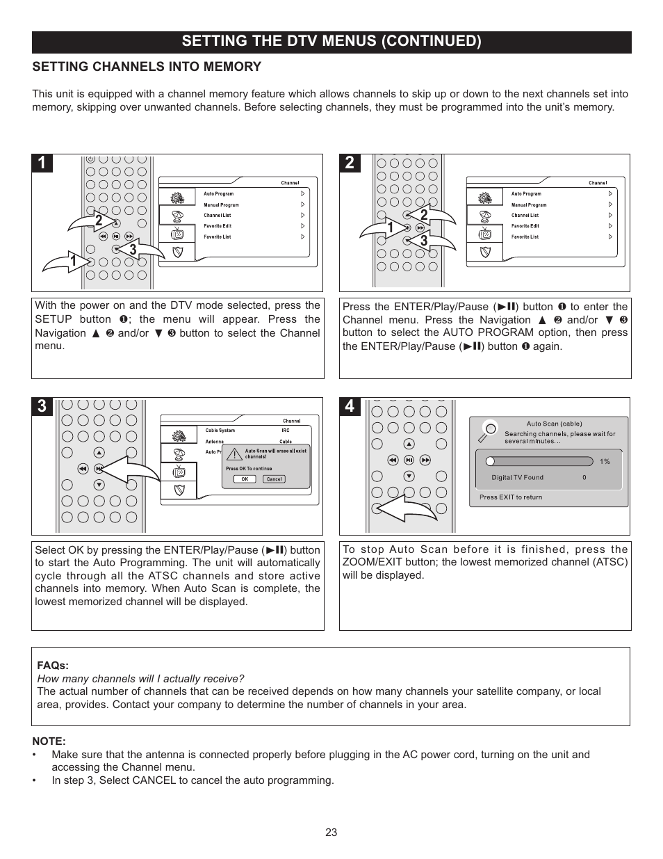 Setting the dtv menus (continued) | Memorex MVUC821 User Manual | Page 24 / 59