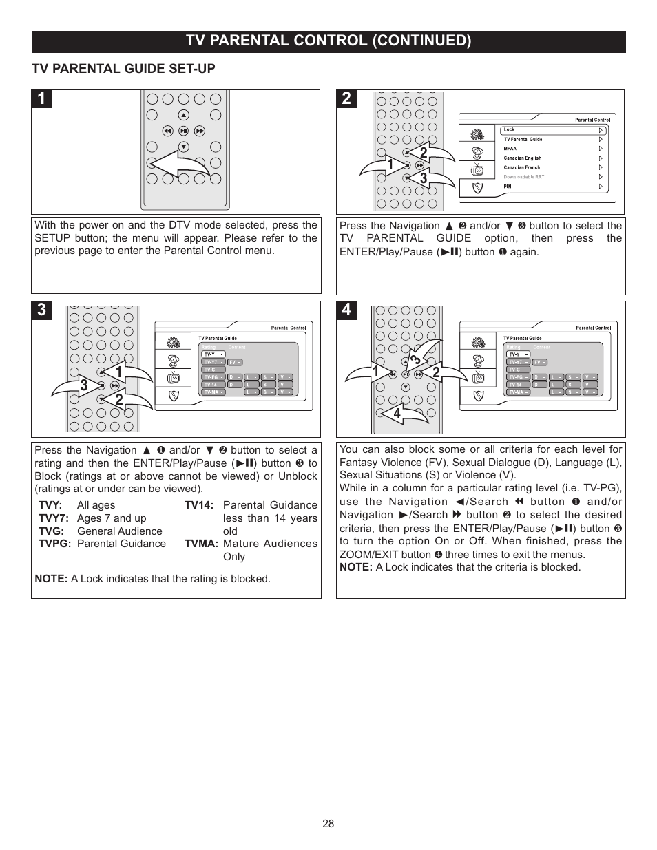 Tv parental control (continued) | Memorex MVUC821 User Manual | Page 29 / 59