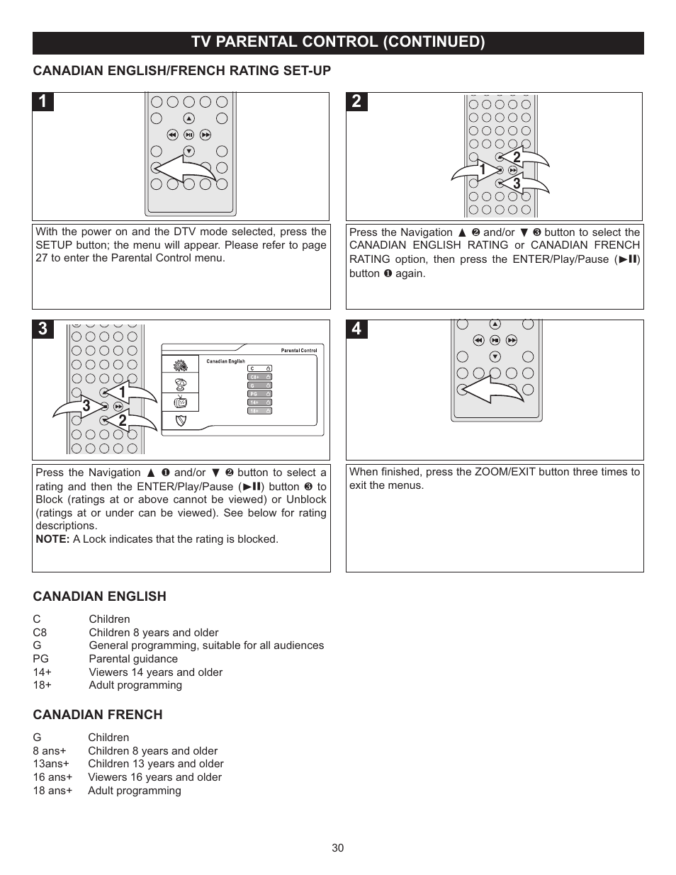 Tv parental control (continued) | Memorex MVUC821 User Manual | Page 31 / 59