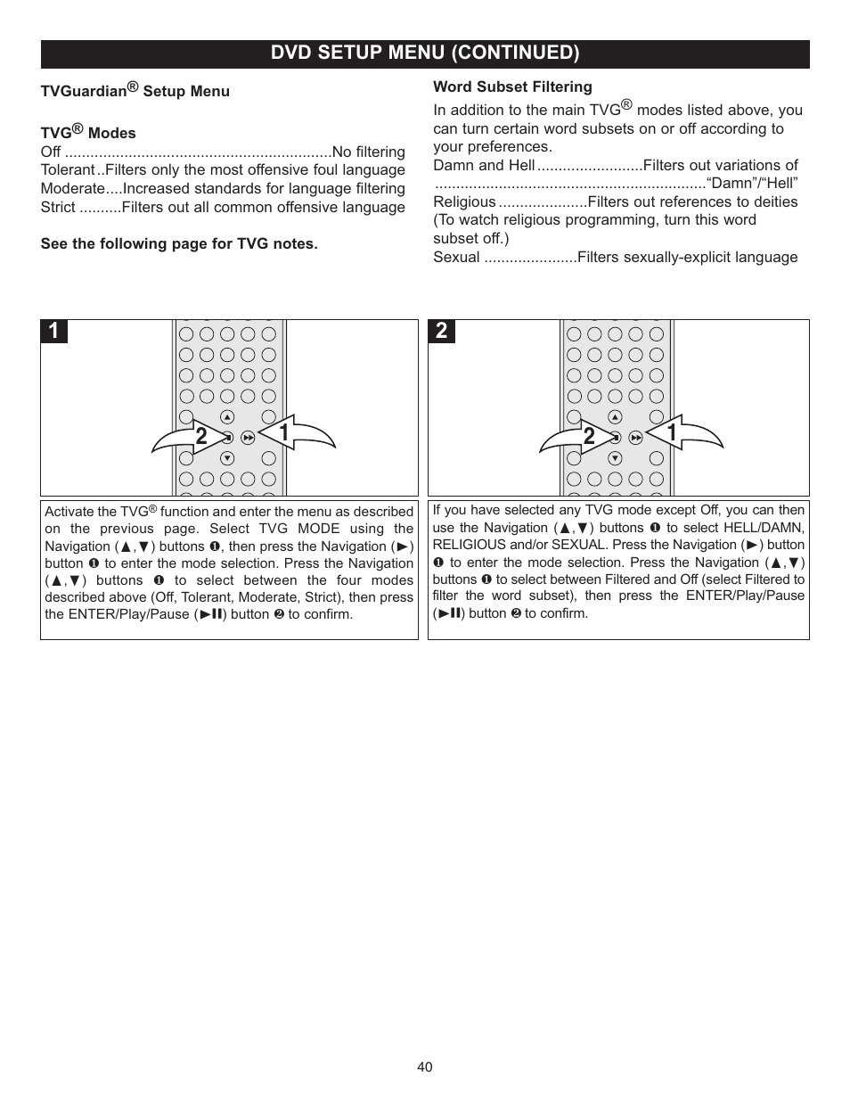 Dvd setup menu (continued) | Memorex MVUC821 User Manual | Page 41 / 59