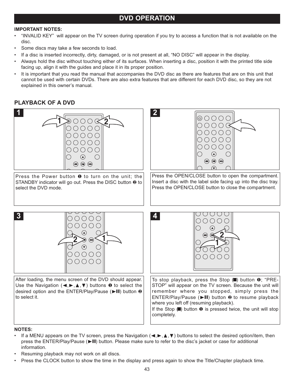 Dvd operation | Memorex MVUC821 User Manual | Page 44 / 59