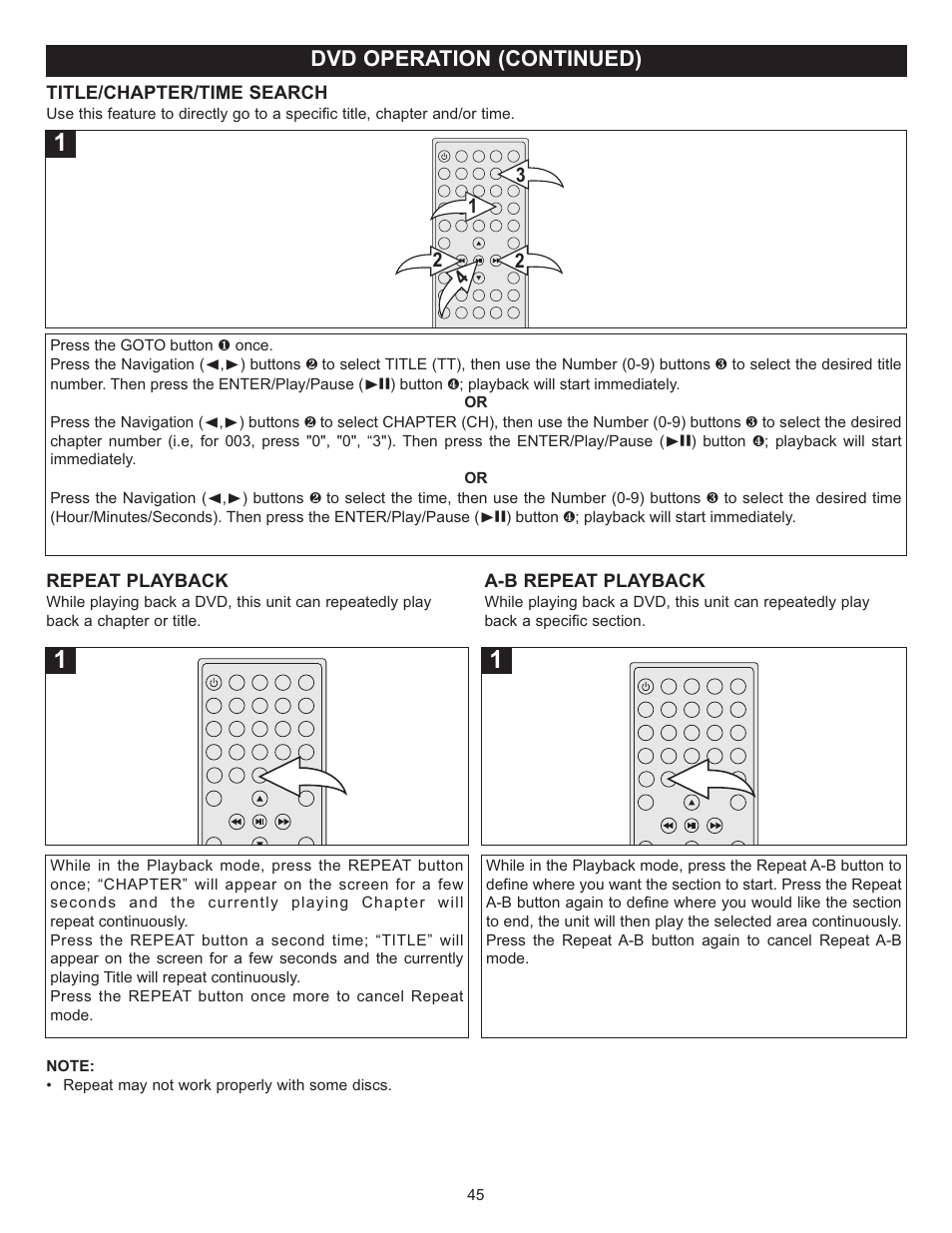 Dvd operation (continued) | Memorex MVUC821 User Manual | Page 46 / 59