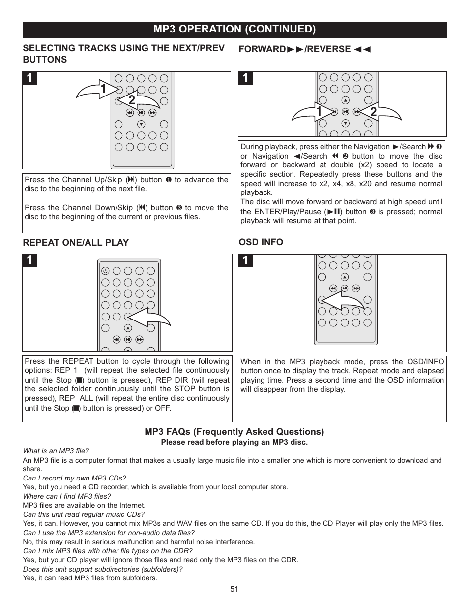 Mp3 operation (continued) | Memorex MVUC821 User Manual | Page 52 / 59