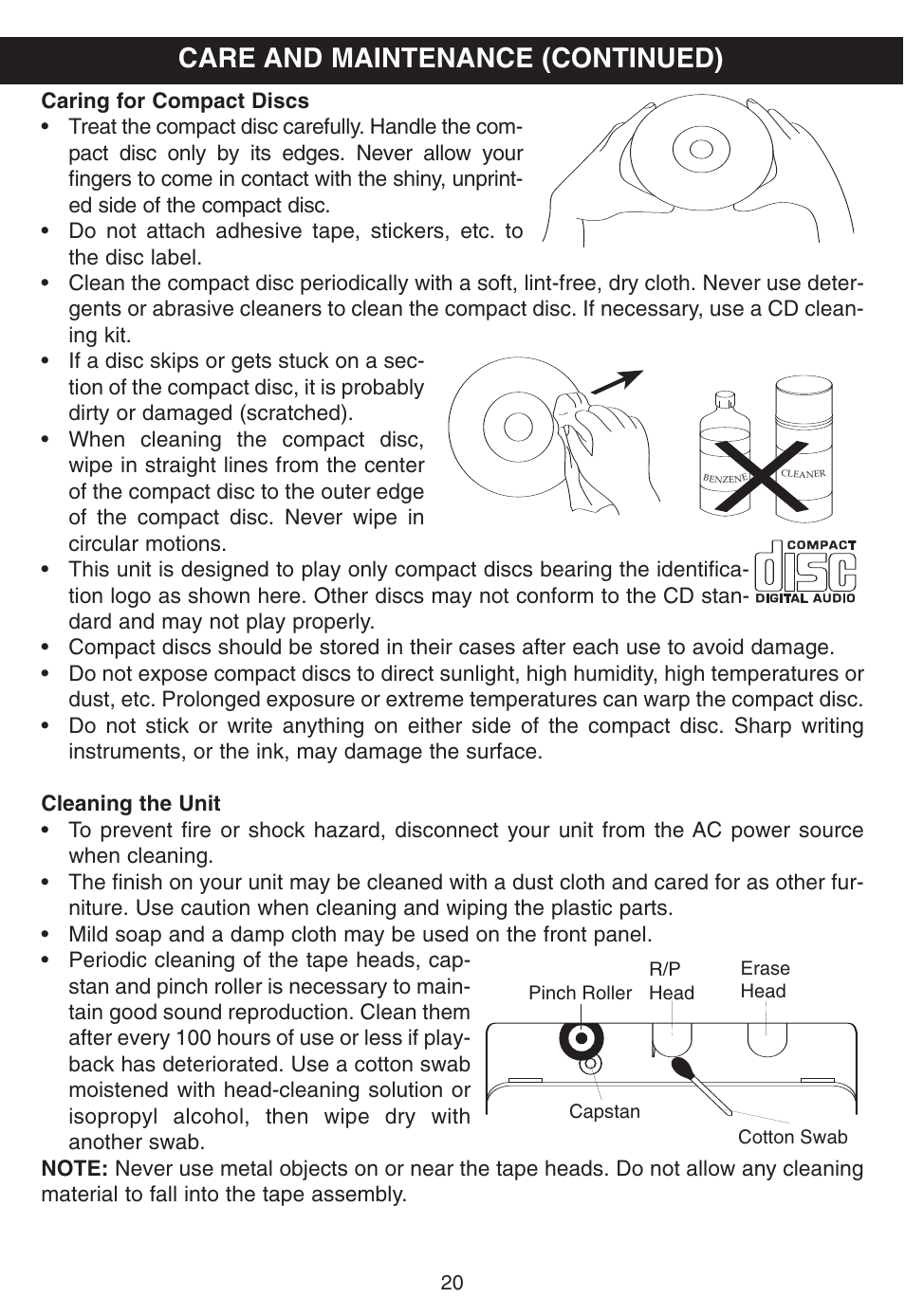 Care and maintenance (continued) | Memorex MP3225 User Manual | Page 21 / 24