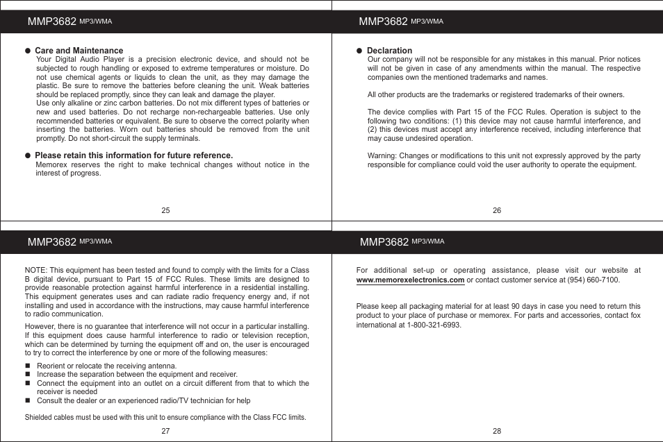 Mmp3682, Mmp3642 | Memorex MMP3682 User Manual | Page 8 / 8