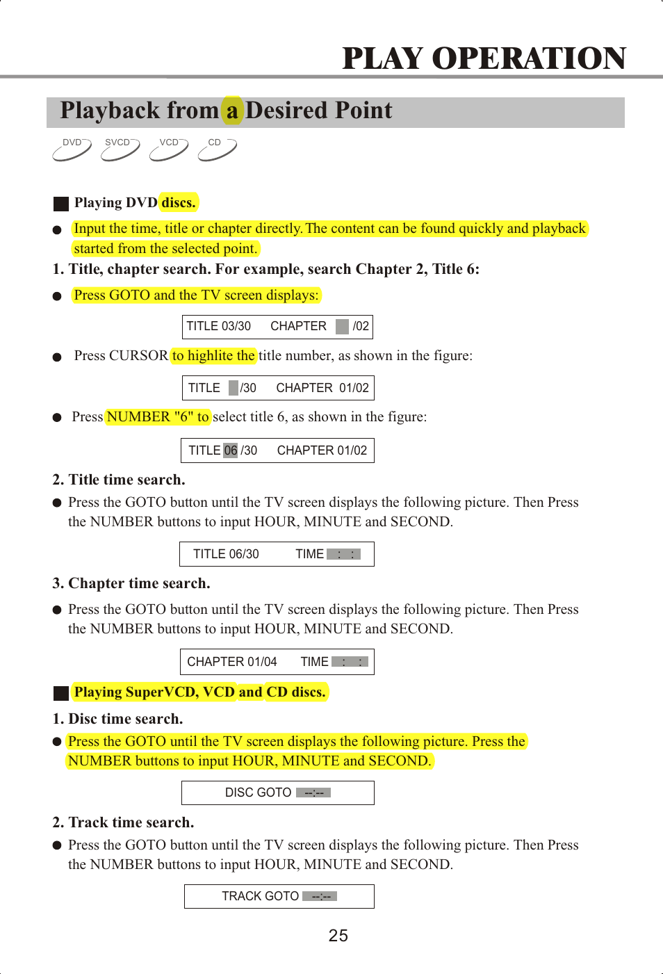 Play operation, Playback from a desired point | Memorex MVDP1072 User Manual | Page 30 / 52
