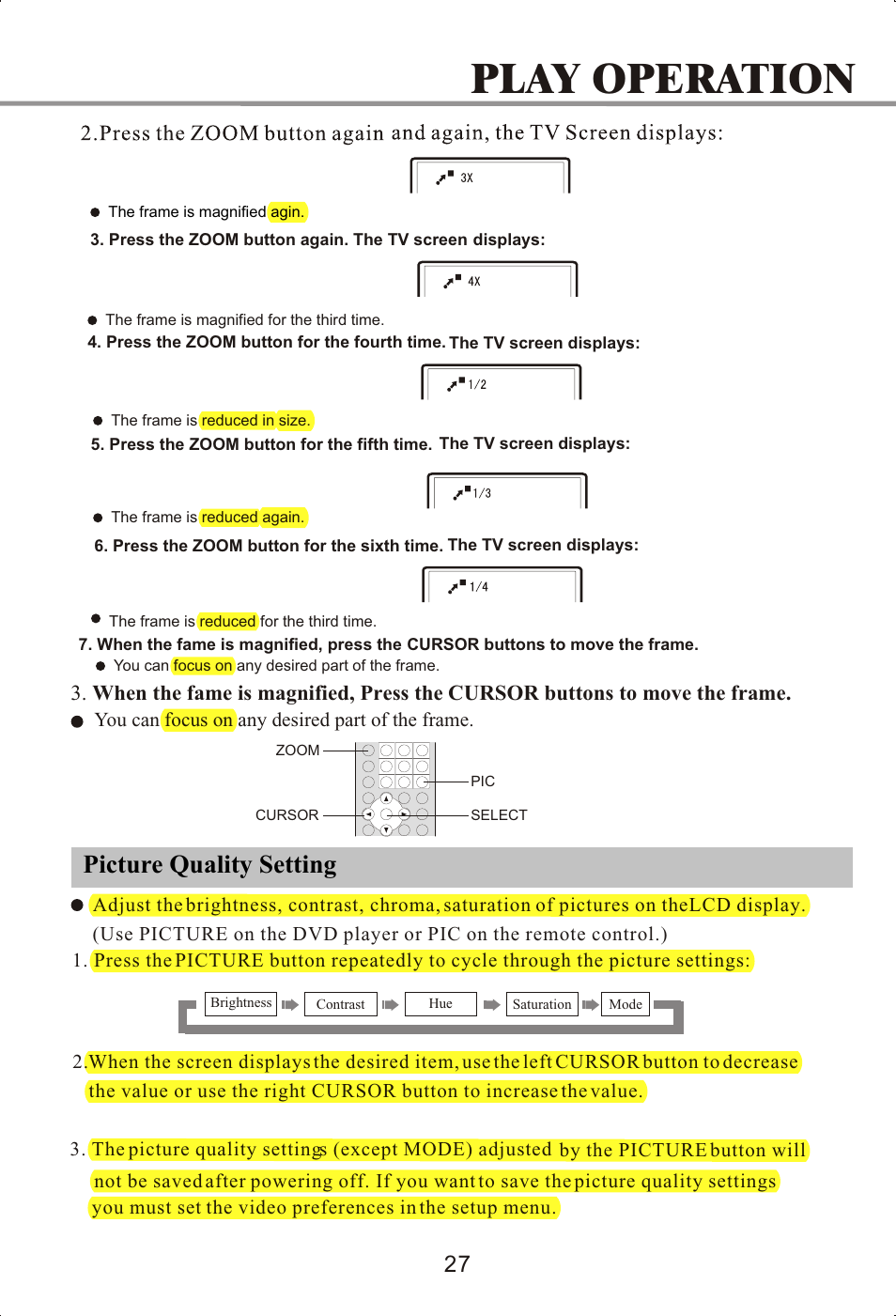 Play operation, Picture quality setting | Memorex MVDP1072 User Manual | Page 32 / 52
