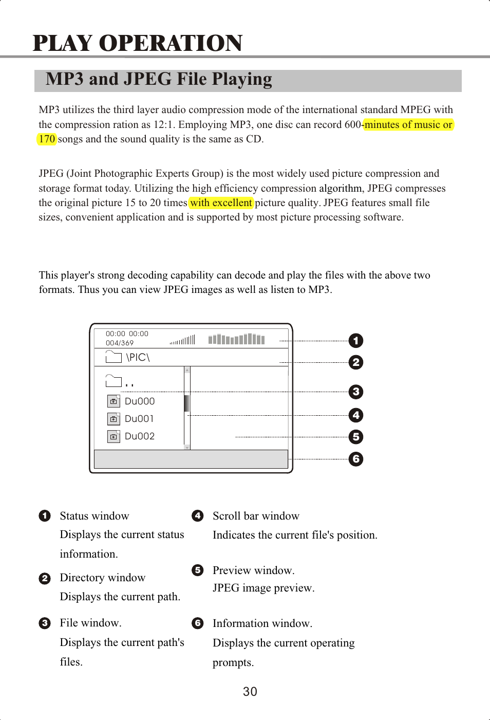 Play operation, Mp3 and jpeg file playing | Memorex MVDP1072 User Manual | Page 35 / 52