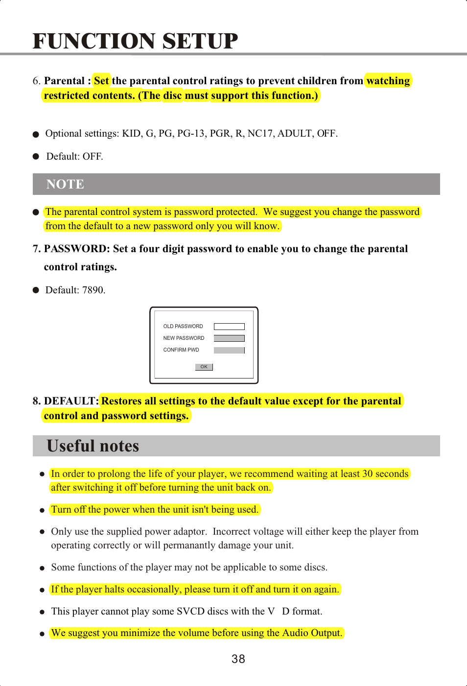 Function setup | Memorex MVDP1072 User Manual | Page 43 / 52