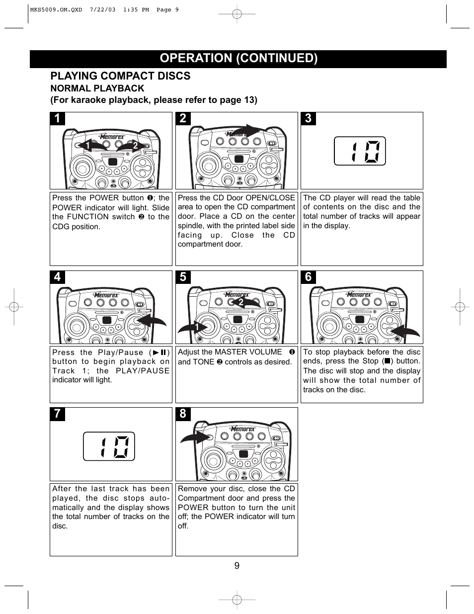 Operation (continued) | Memorex MB2186A User Manual | Page 10 / 24