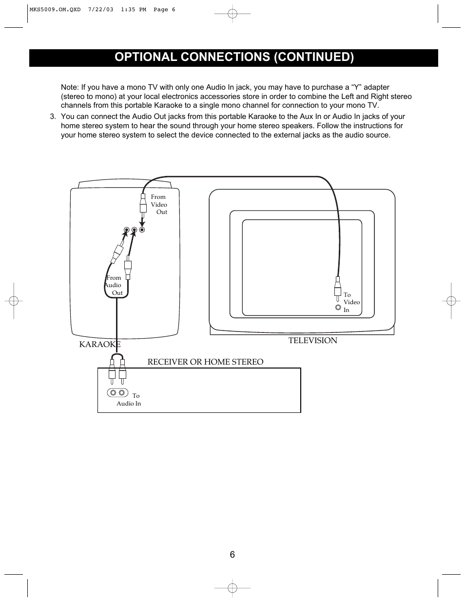 Optional connections (continued) | Memorex MB2186A User Manual | Page 7 / 24