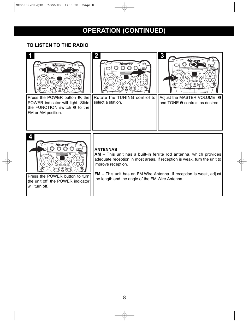 Operation (continued) | Memorex MB2186A User Manual | Page 9 / 24