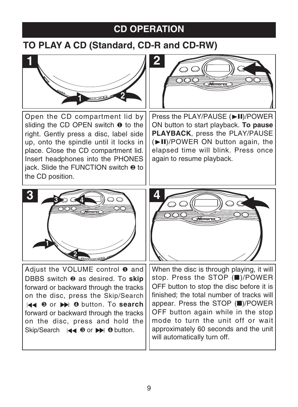 Cd operation | Memorex MD6882 User Manual | Page 10 / 19