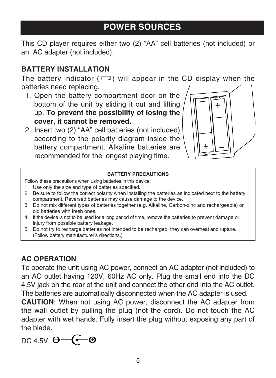 Power sources | Memorex MD6882 User Manual | Page 6 / 19