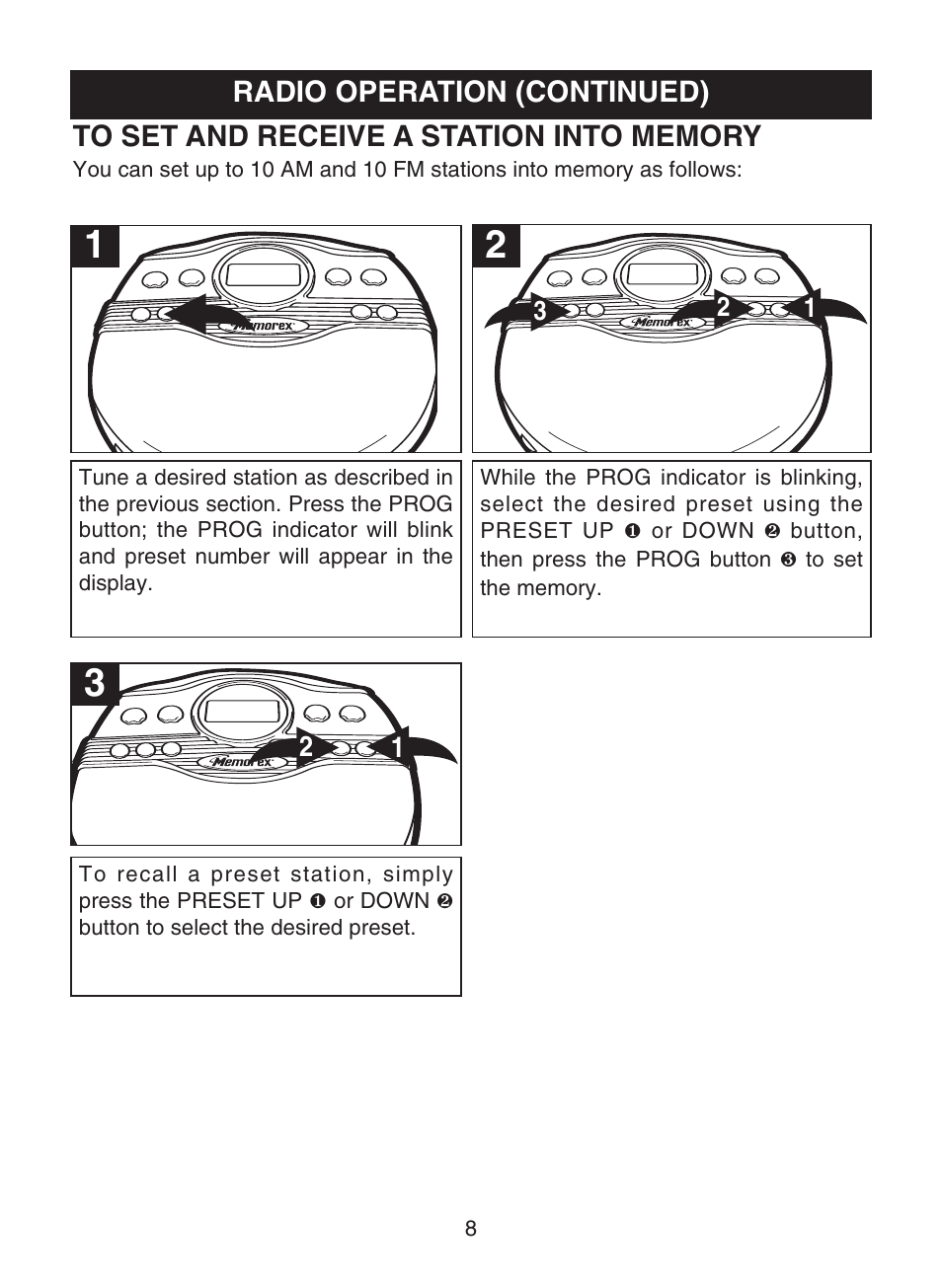 Radio operation (continued) | Memorex MD6882 User Manual | Page 9 / 19