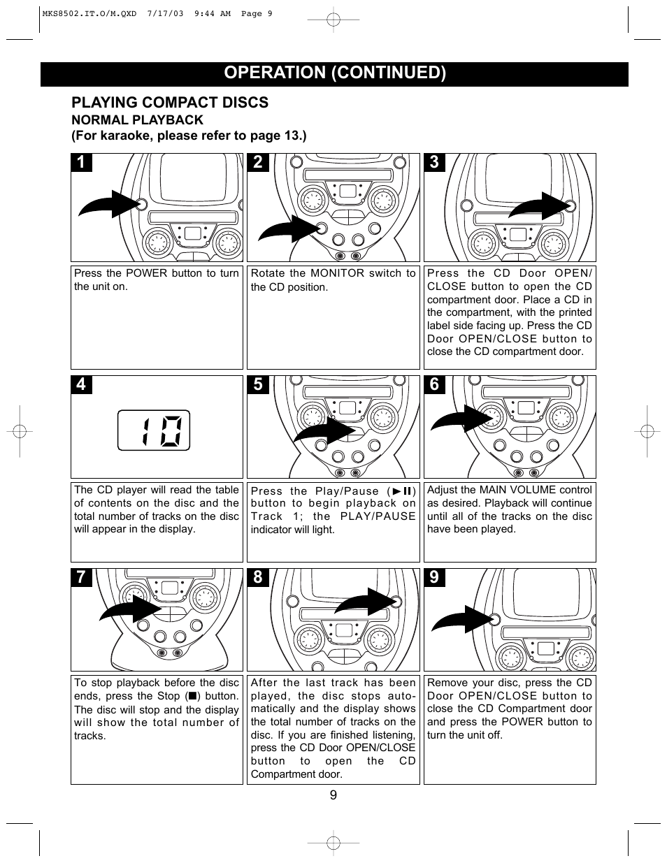 Operation (continued) | Memorex MKS8502 User Manual | Page 10 / 21