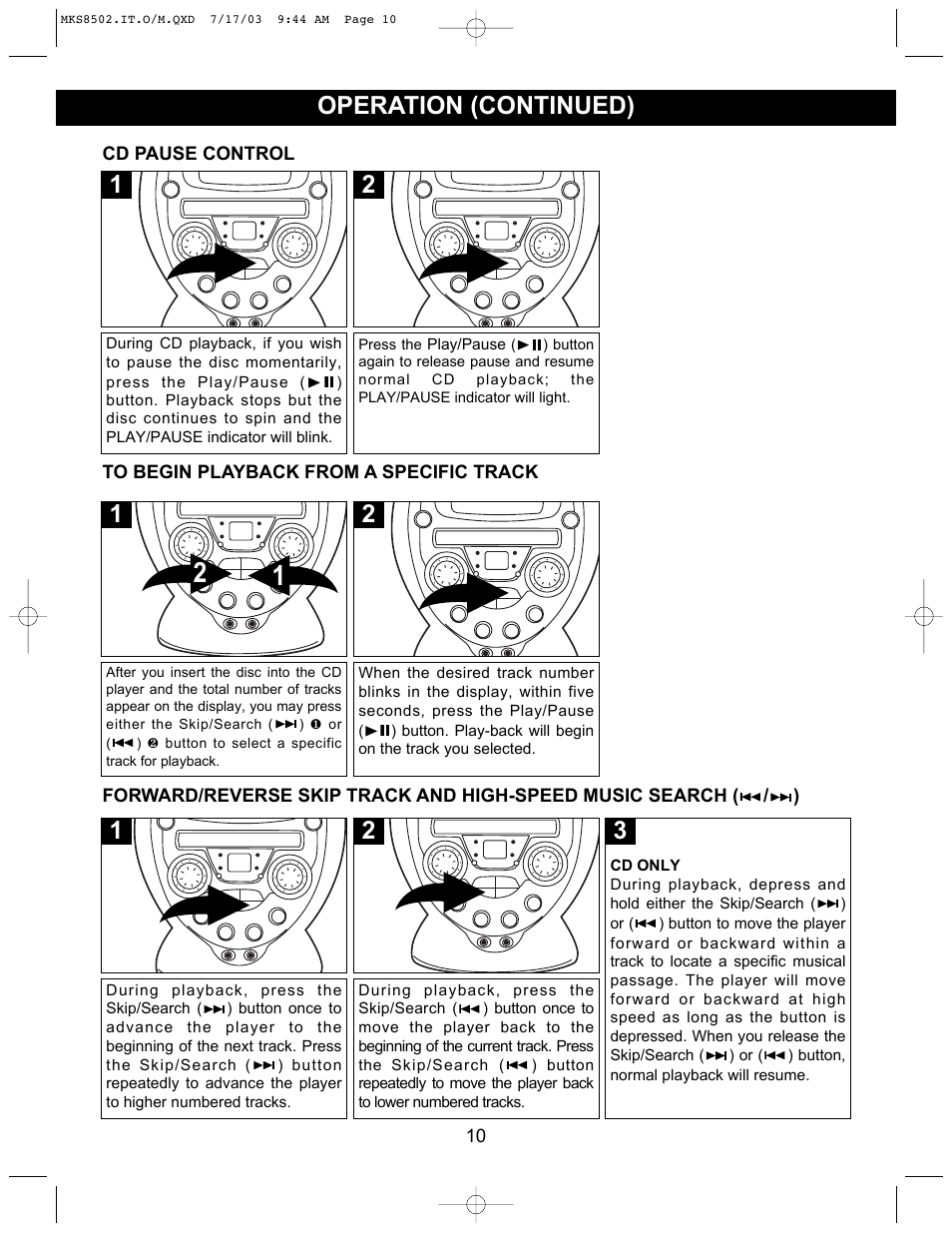 Operation (continued) | Memorex MKS8502 User Manual | Page 11 / 21