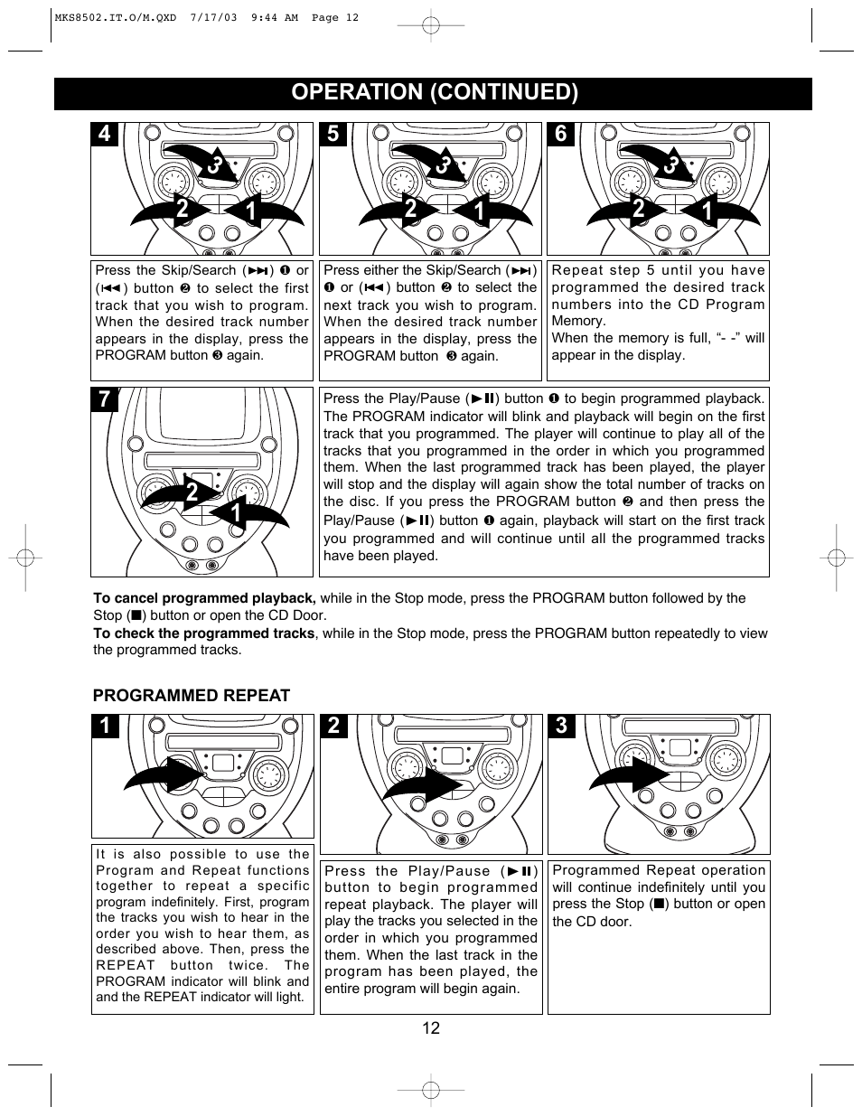 7operation (continued) | Memorex MKS8502 User Manual | Page 13 / 21