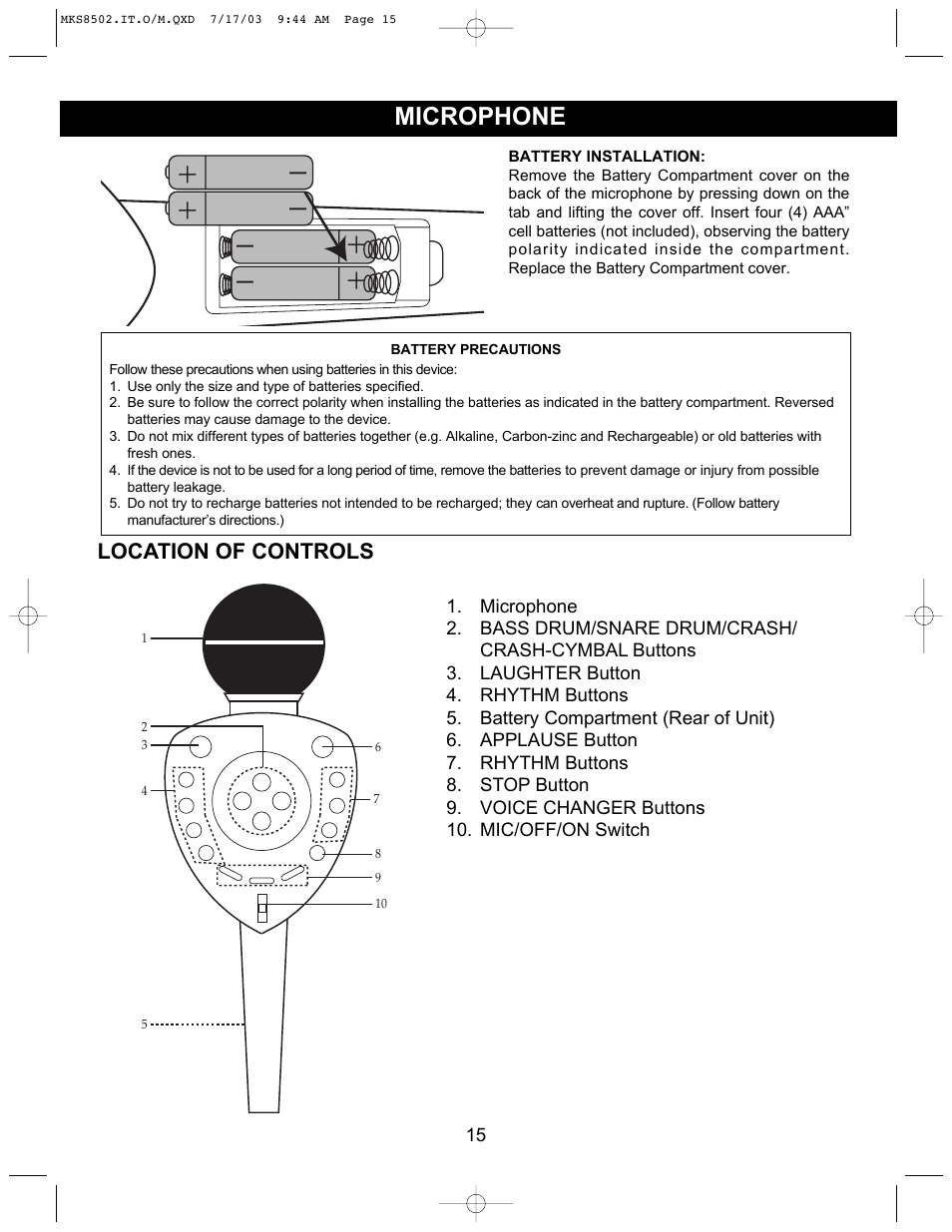 Microphone | Memorex MKS8502 User Manual | Page 16 / 21