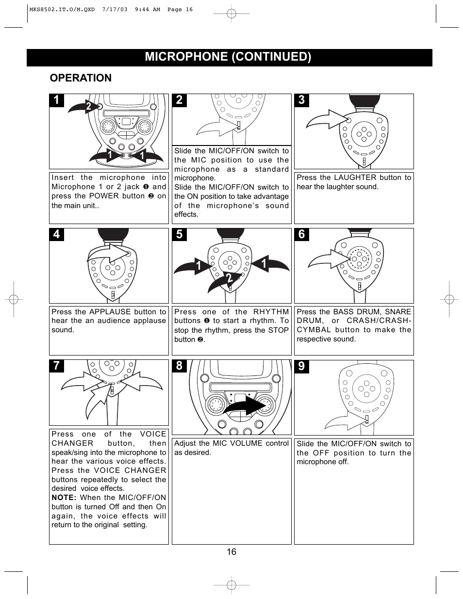 Microphone (continued) | Memorex MKS8502 User Manual | Page 17 / 21
