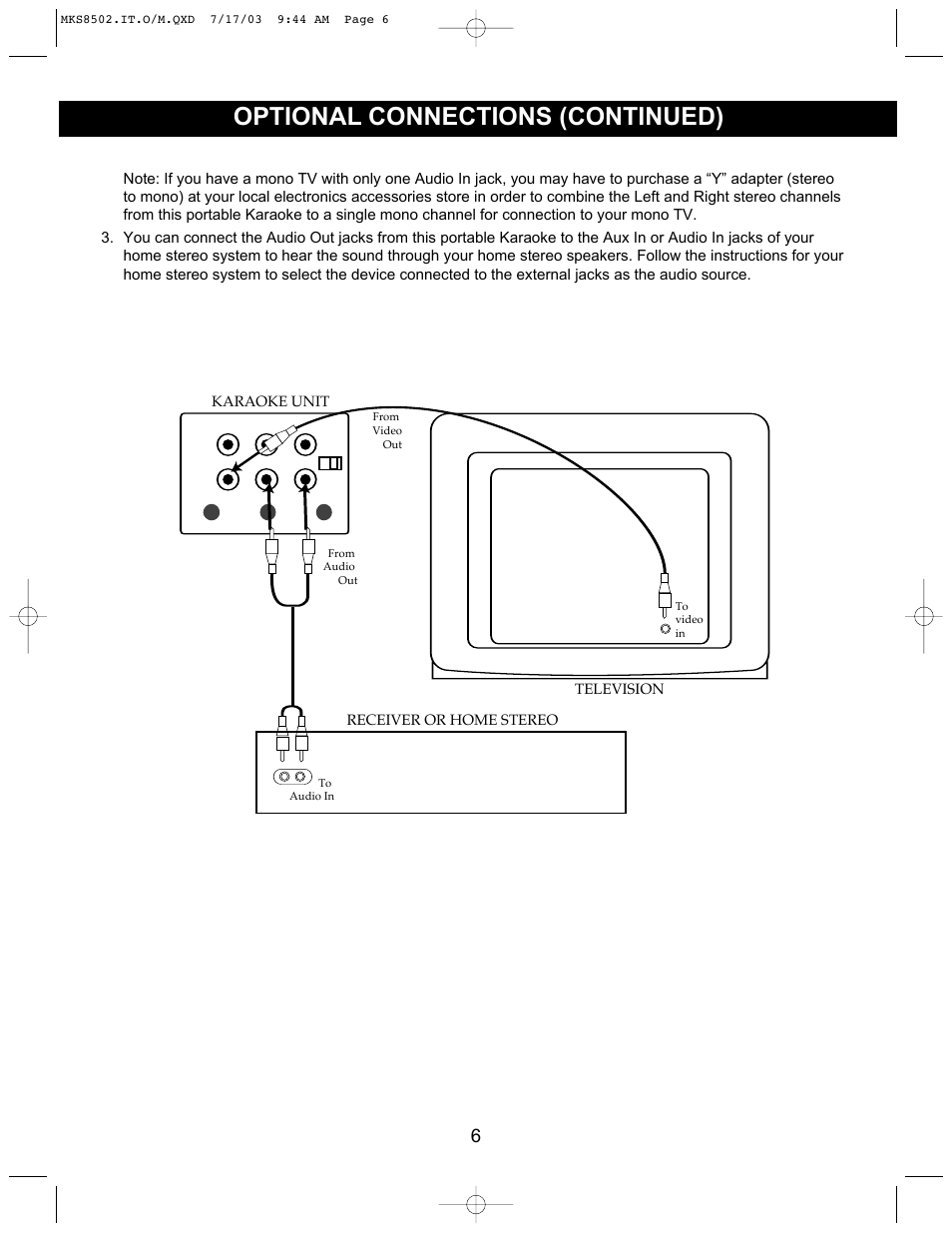 Optional connections (continued) | Memorex MKS8502 User Manual | Page 7 / 21