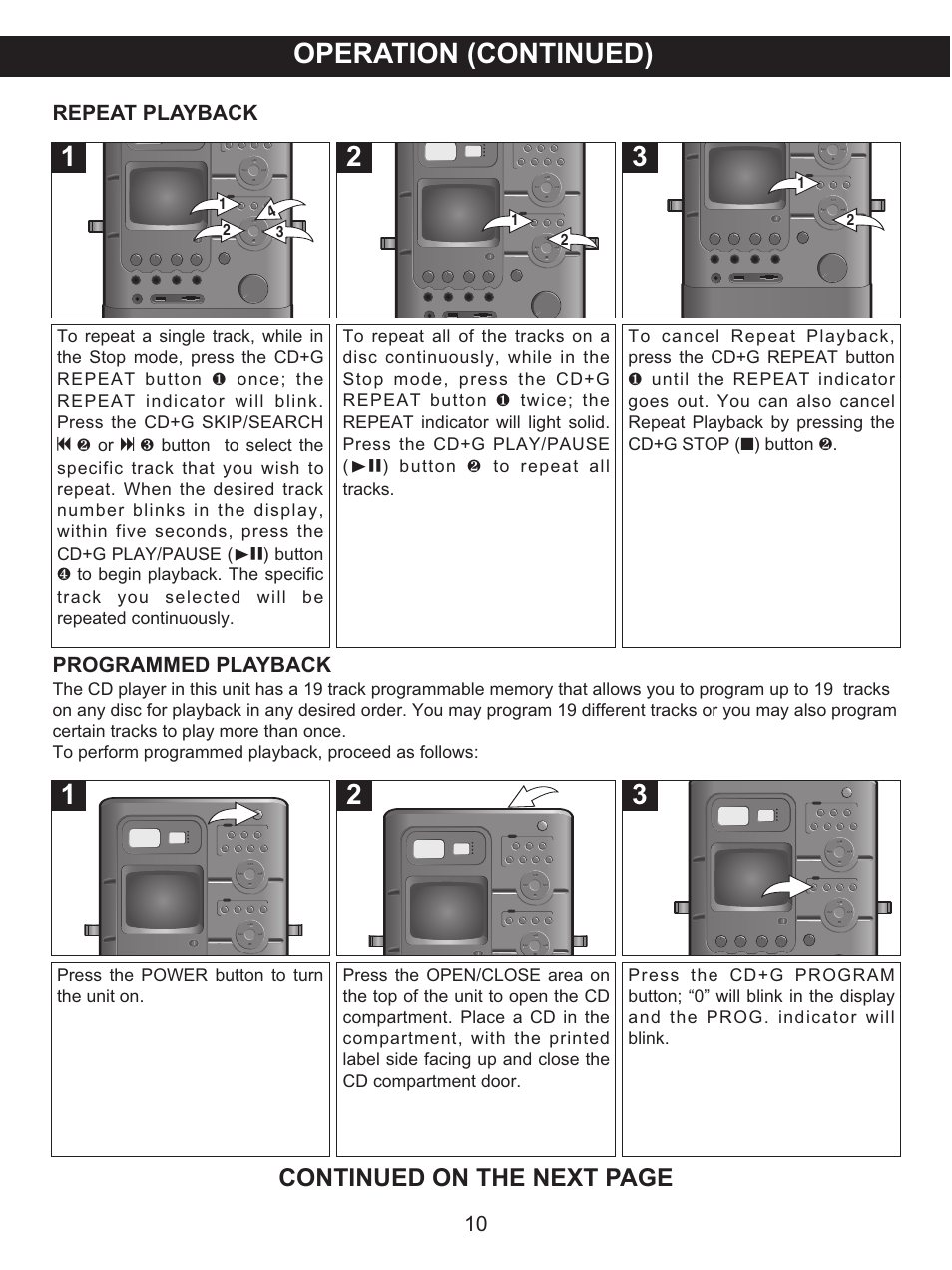Operation (continued), Continued on the next page | Memorex MKS8591 User Manual | Page 11 / 23