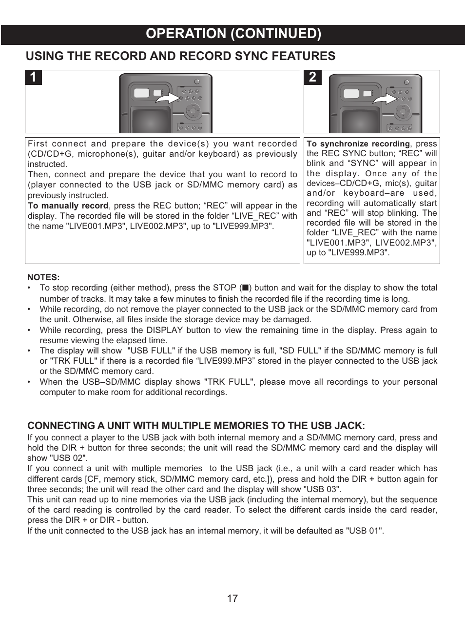 Operation (continued), Using the record and record sync features | Memorex MKS8591 User Manual | Page 18 / 23