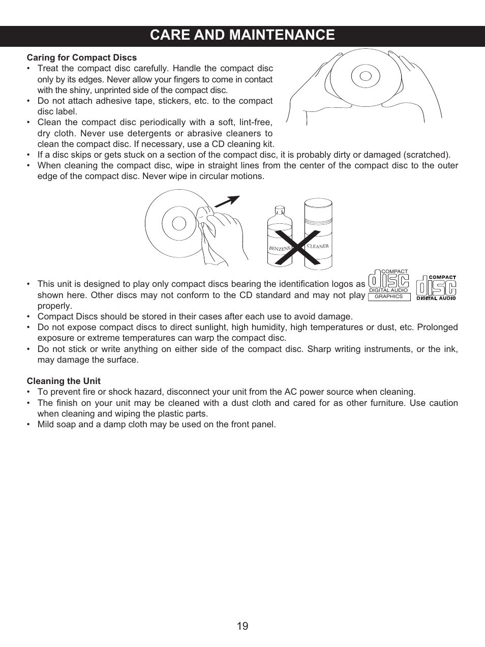 Care and maintenance | Memorex MKS8591 User Manual | Page 20 / 23