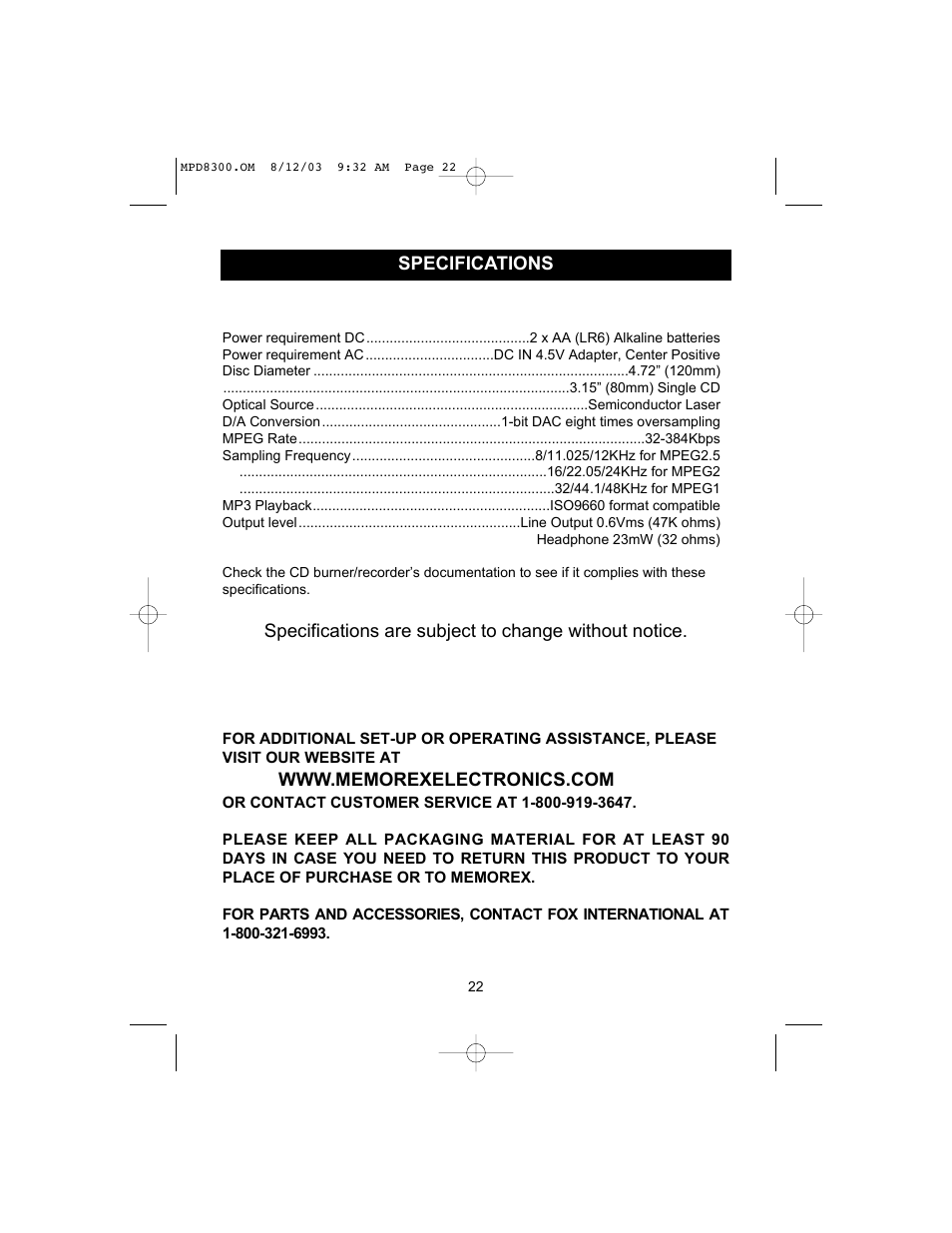 Memorex MPD8300 User Manual | Page 23 / 24