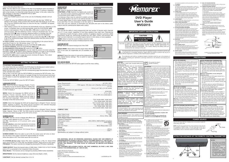 Memorex MVD2015 User Manual | 4 pages