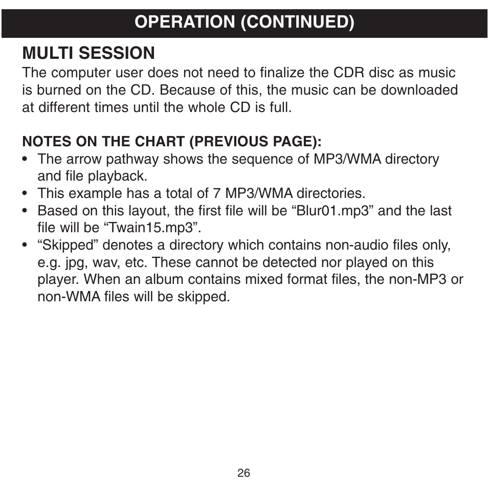 Multi session, Operation (continued) | Memorex MPD8600 User Manual | Page 27 / 33