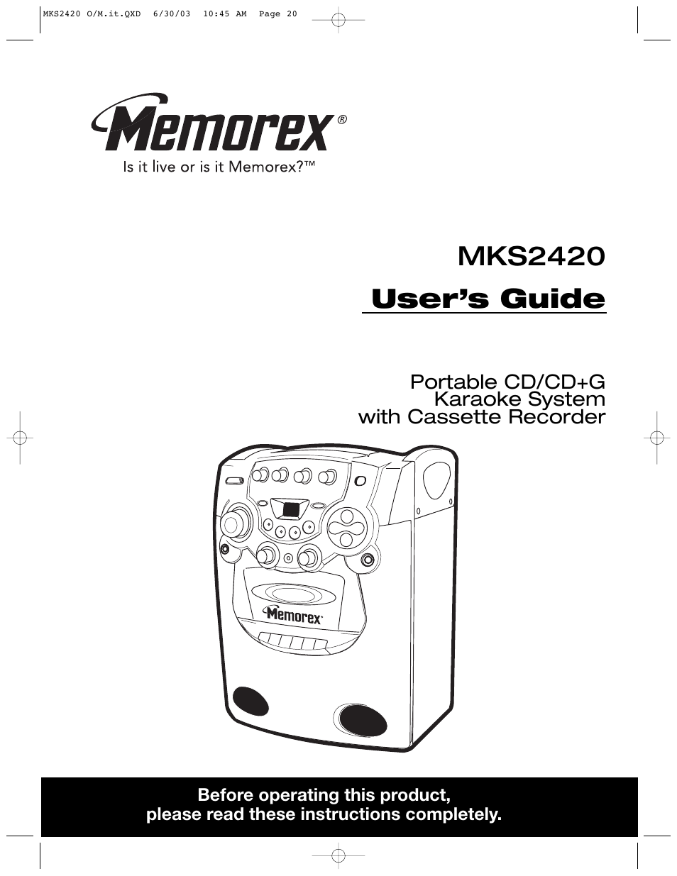 Memorex MKS2420 User Manual | 20 pages