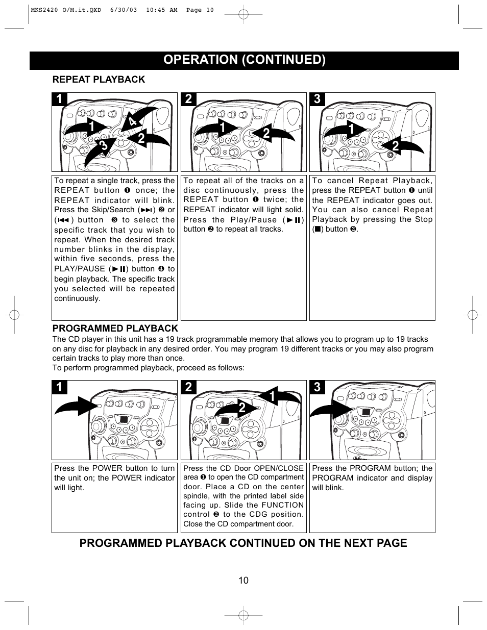 Operation (continued) | Memorex MKS2420 User Manual | Page 11 / 20