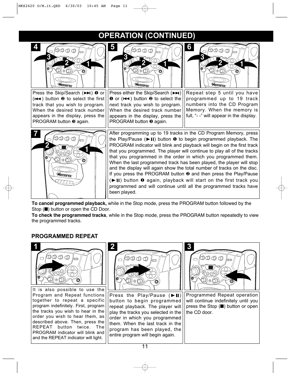 Operation (continued) | Memorex MKS2420 User Manual | Page 12 / 20