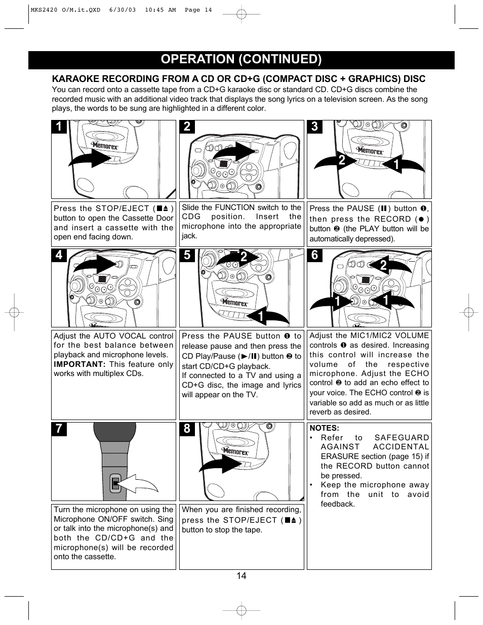 5operation (continued) | Memorex MKS2420 User Manual | Page 15 / 20