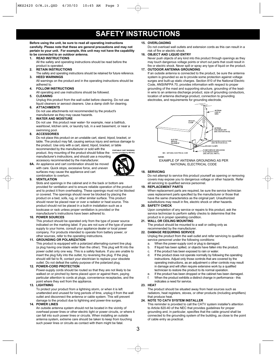 Safety instructions | Memorex MKS2420 User Manual | Page 4 / 20