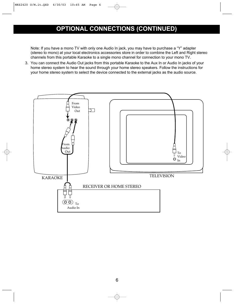 Optional connections (continued) | Memorex MKS2420 User Manual | Page 7 / 20