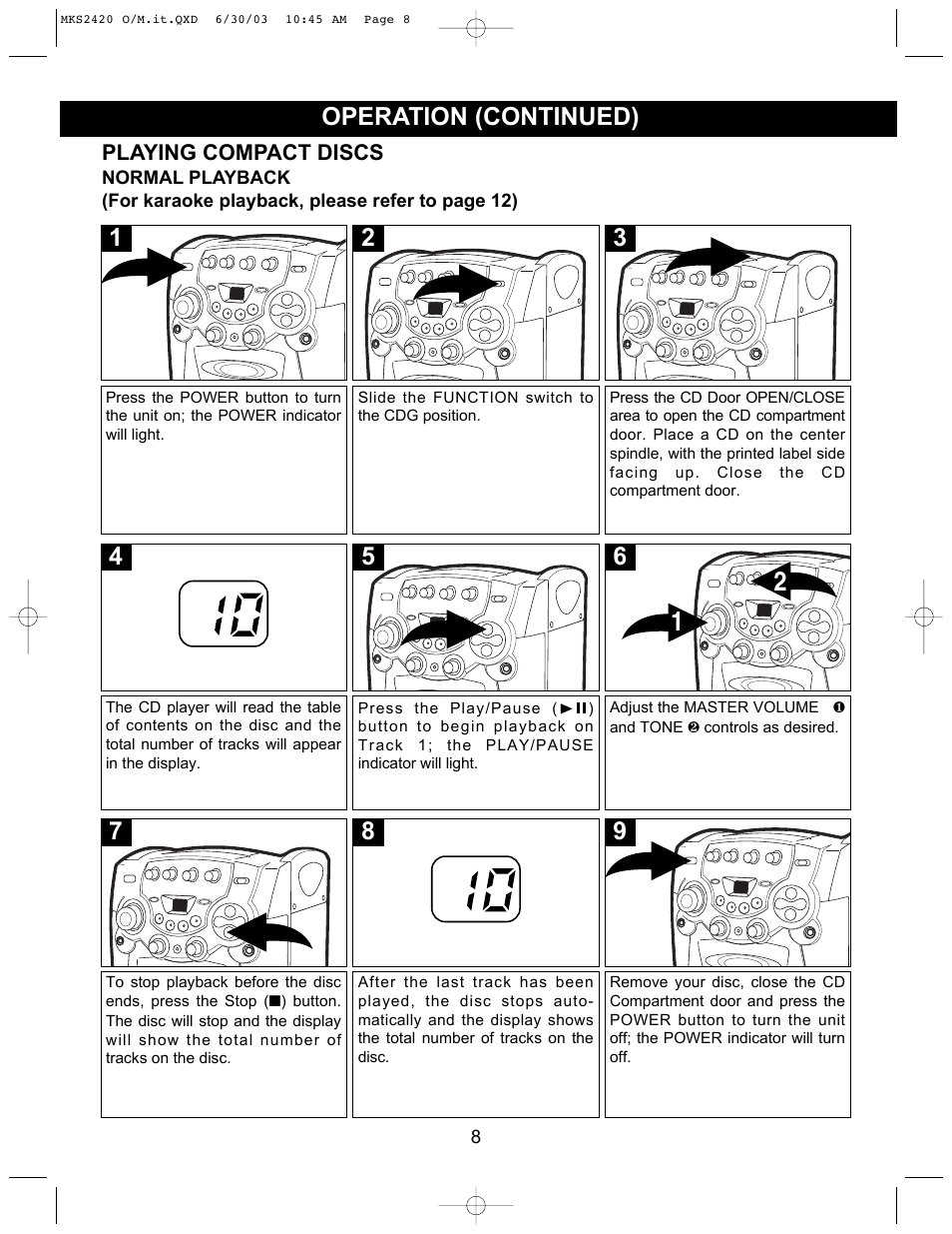 Operation (continued) | Memorex MKS2420 User Manual | Page 9 / 20
