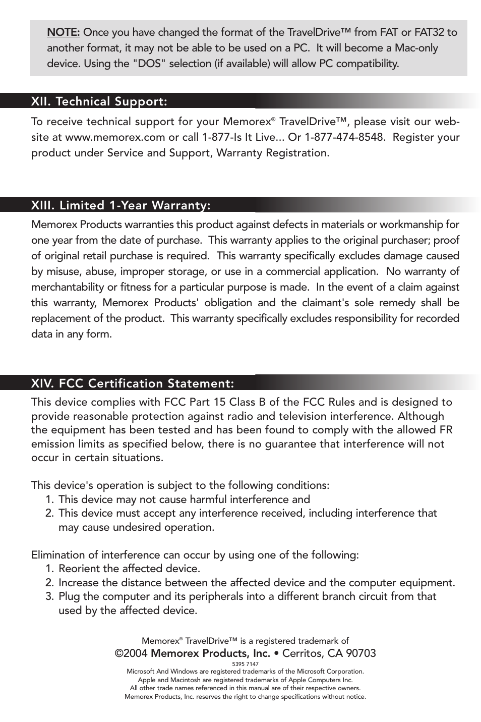 Troubleshooting: technical support | Memorex TravelDrive USB 2.0 User Manual | Page 15 / 15