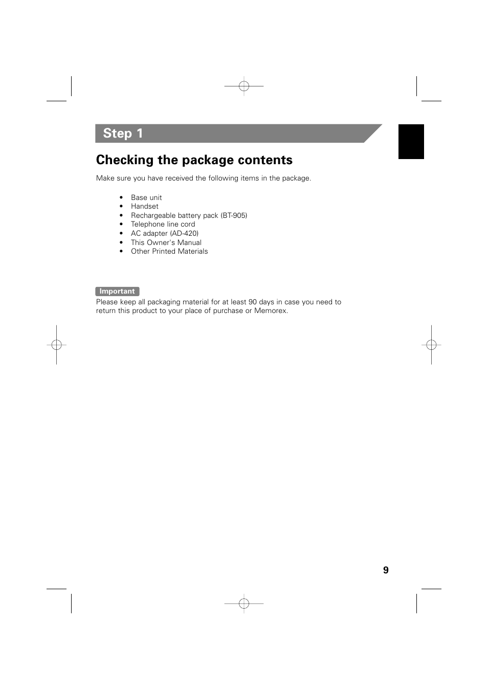Step 1 checking the package contents | Memorex MPH6990 User Manual | Page 10 / 57