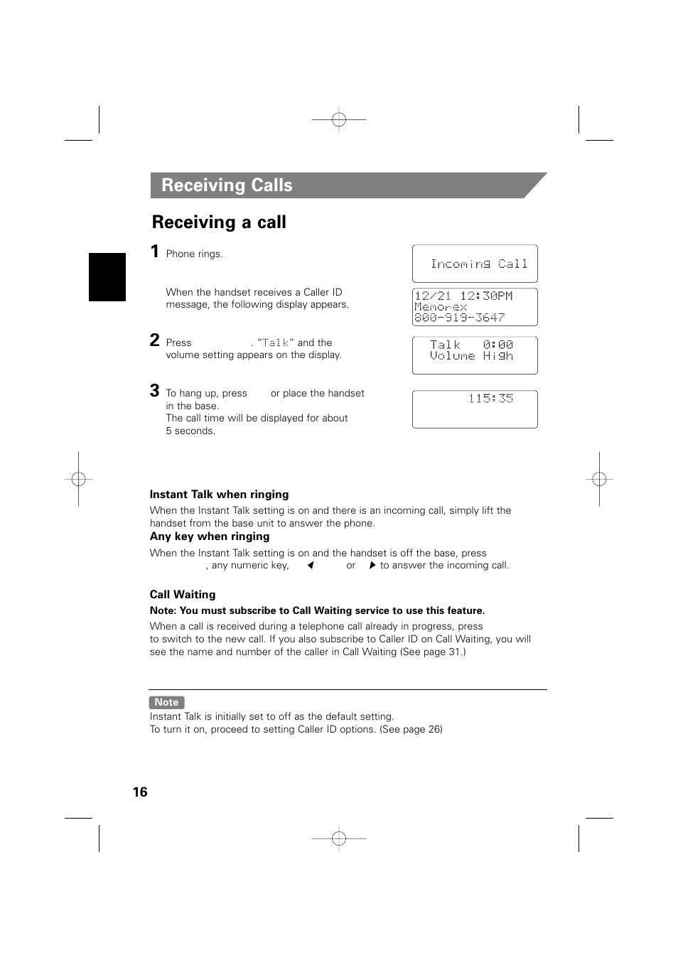 Receiving calls 1, Receiving a call | Memorex MPH6990 User Manual | Page 17 / 57