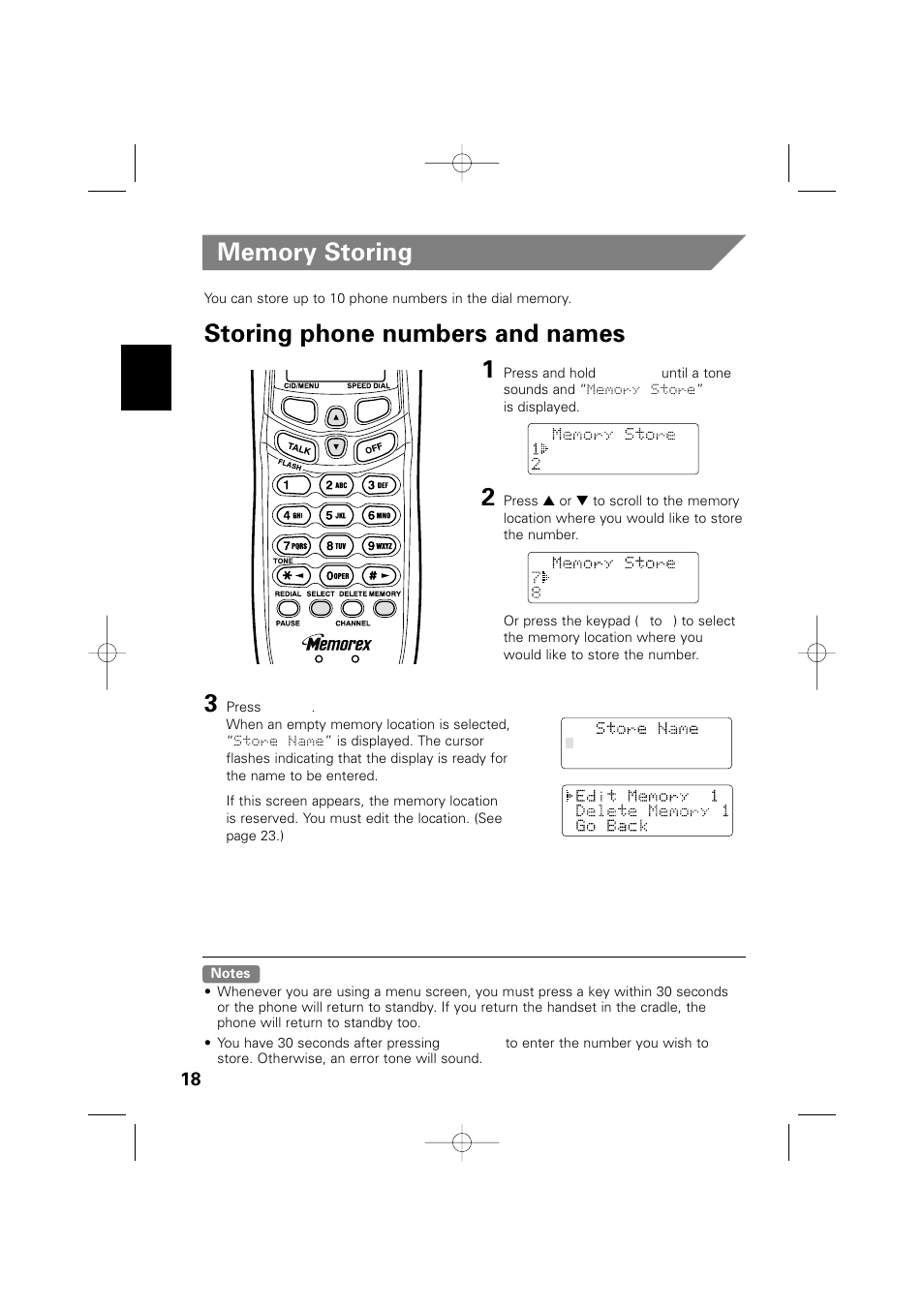 Storing phone numbers and names 1 | Memorex MPH6990 User Manual | Page 19 / 57