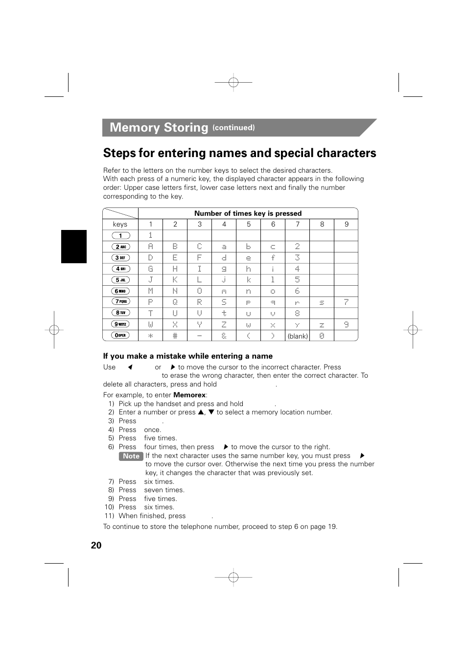 Steps for entering names and special characters | Memorex MPH6990 User Manual | Page 21 / 57