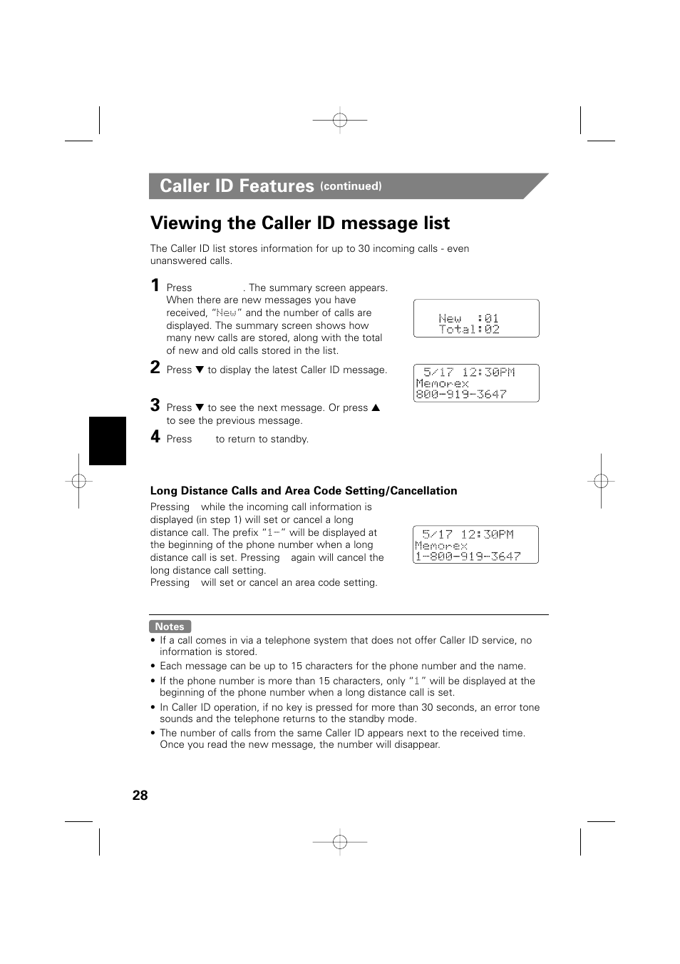 Caller id features, Viewing the caller id message list | Memorex MPH6990 User Manual | Page 29 / 57