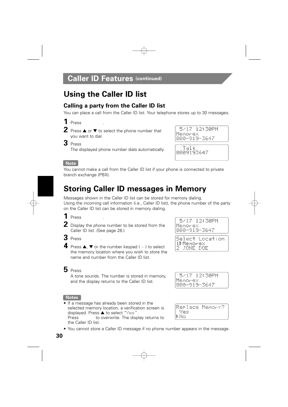 Using the caller id list, Caller id features | Memorex MPH6990 User Manual | Page 31 / 57
