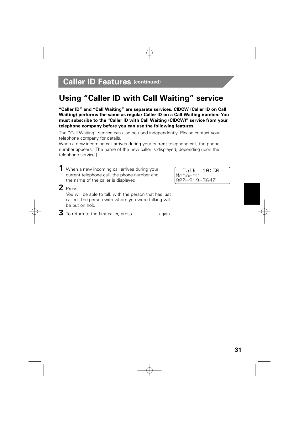 Caller id features, Using “caller id with call waiting” service | Memorex MPH6990 User Manual | Page 32 / 57