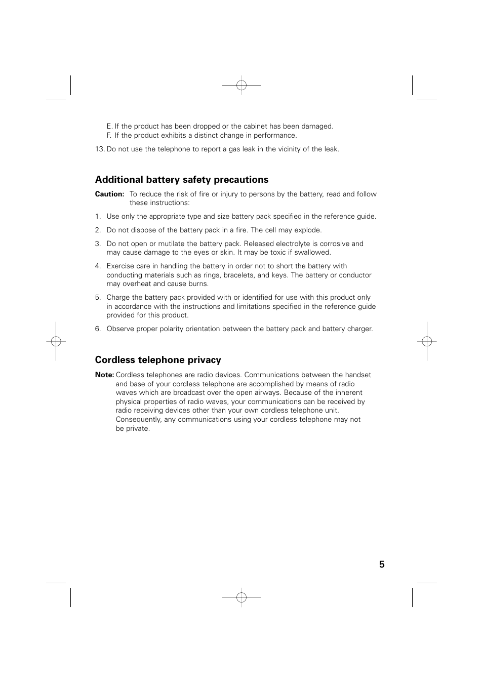 Additional battery safety precautions, Cordless telephone privacy | Memorex MPH6990 User Manual | Page 6 / 57